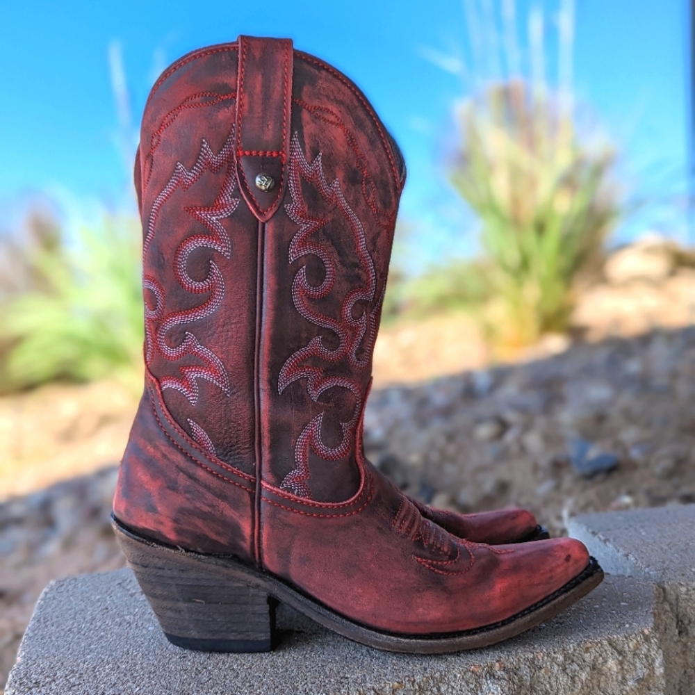 LIBERTY BLACK LB711219C Sienna classic snip toe cowgirl boot Vintage Rojo Red 7 - Picture 4 of 16